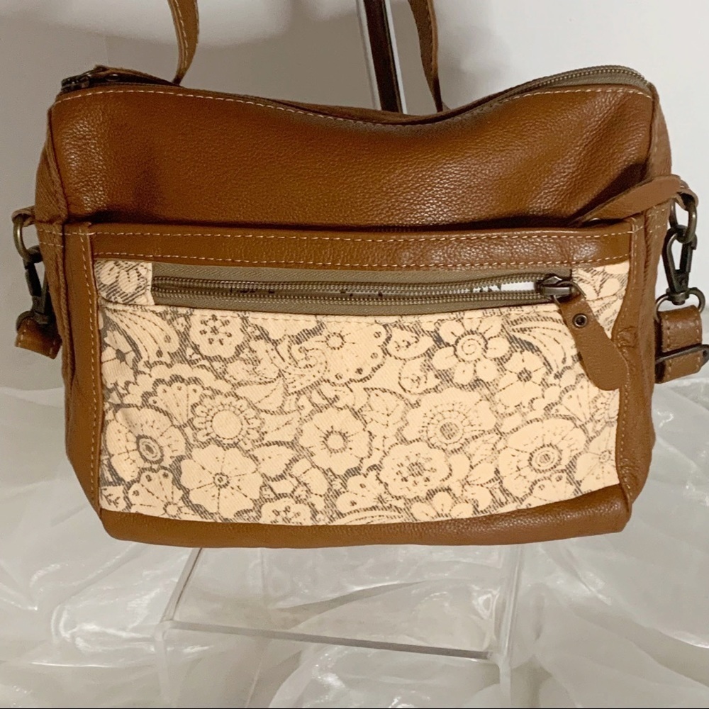 Myra Bag Peach n' Bleach Upcycled Canvas & Leather Crossbody Bag S-1569